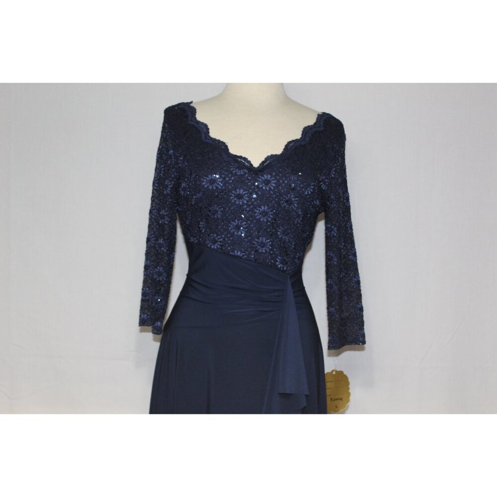 Fanny Fashion #1294 Women's Lace and Chiffon Formal Dress-M, L-NAVY-NEW W/Tags - Picture 3 of 5